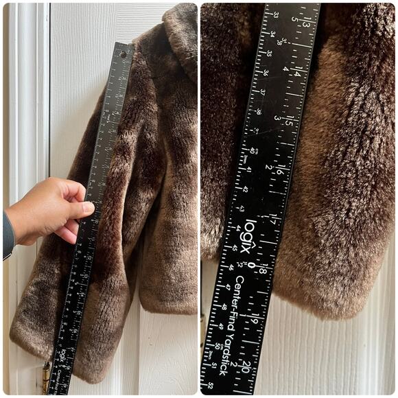 Cejon Accessories Brown Soft Faux Fur 3/4 Length Sleeves Crop Jacket Medium - Picture 9 of 12